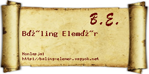 Báling Elemér névjegykártya